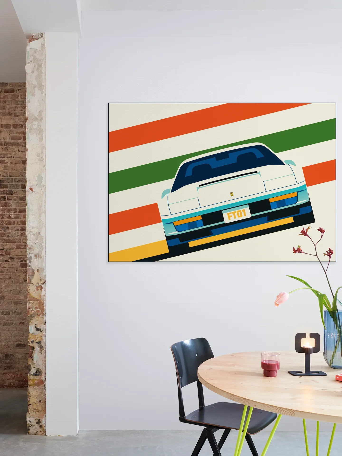 Angeled White Sports Car Front with Stripes