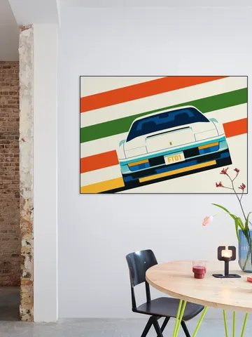 Angeled White Sports Car Front with Stripes
