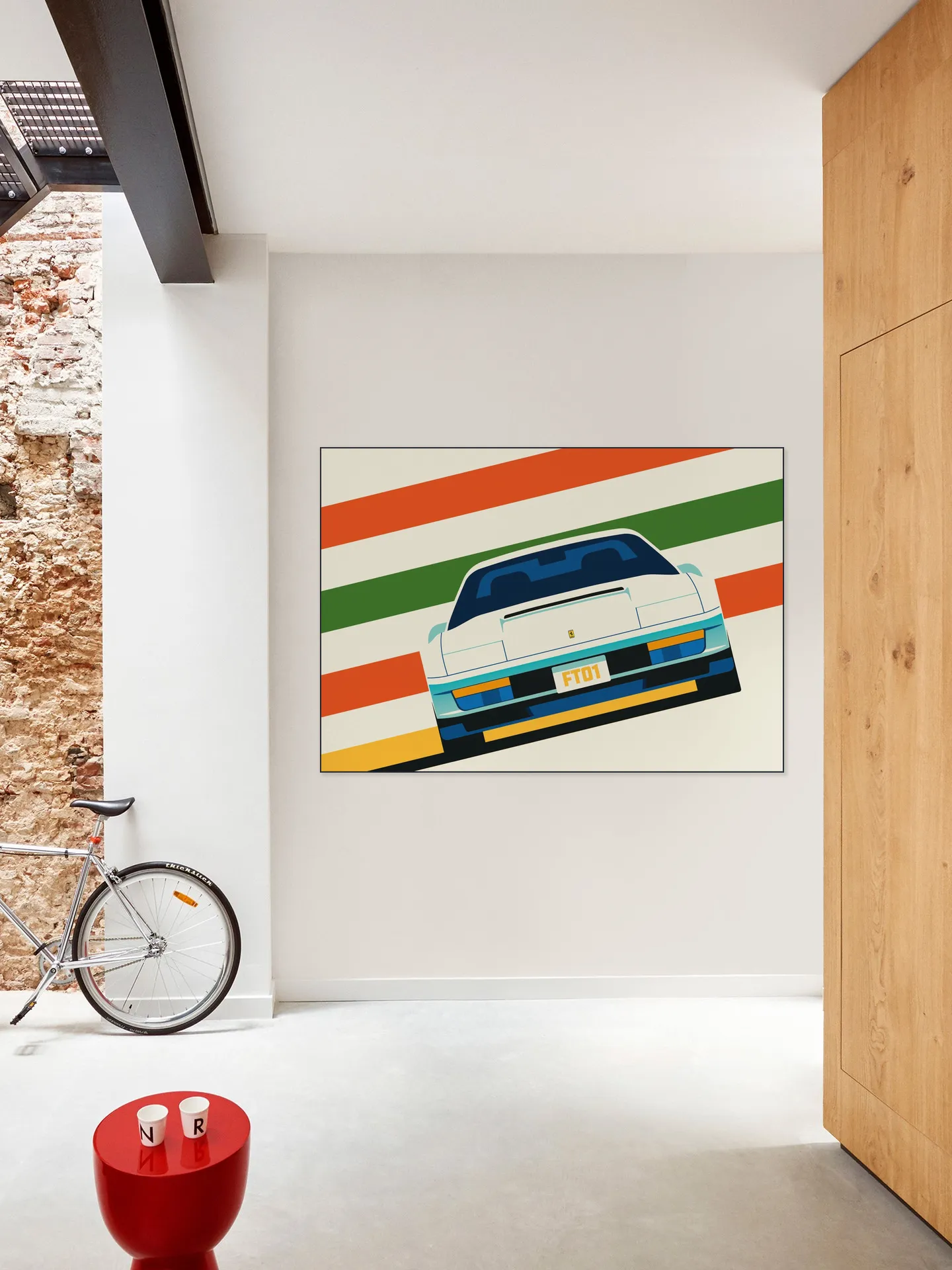 Angeled White Sports Car Front with Stripes