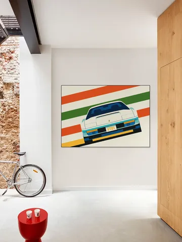 Angeled White Sports Car Front with Stripes