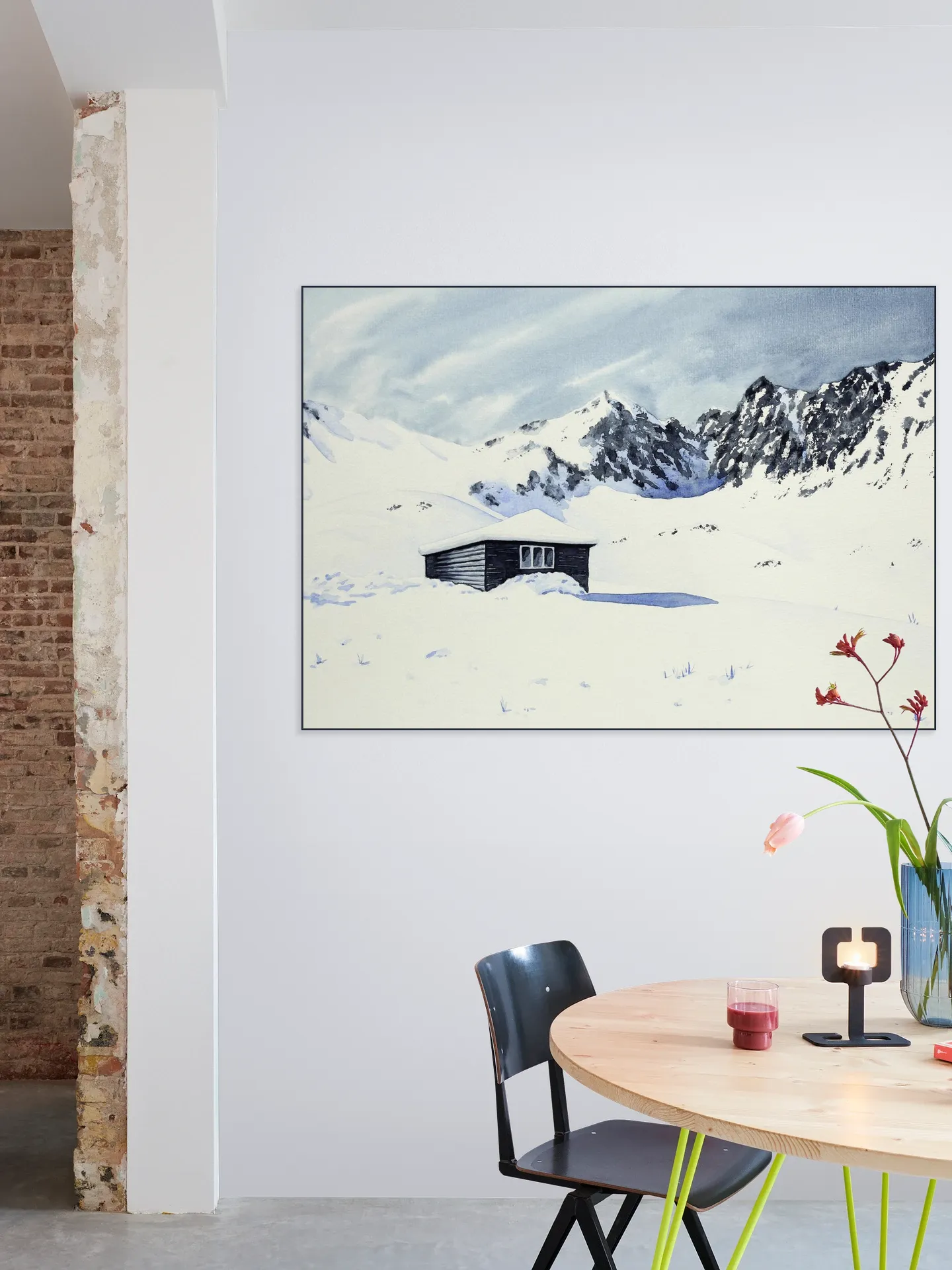 Wooden Cabin with Snow