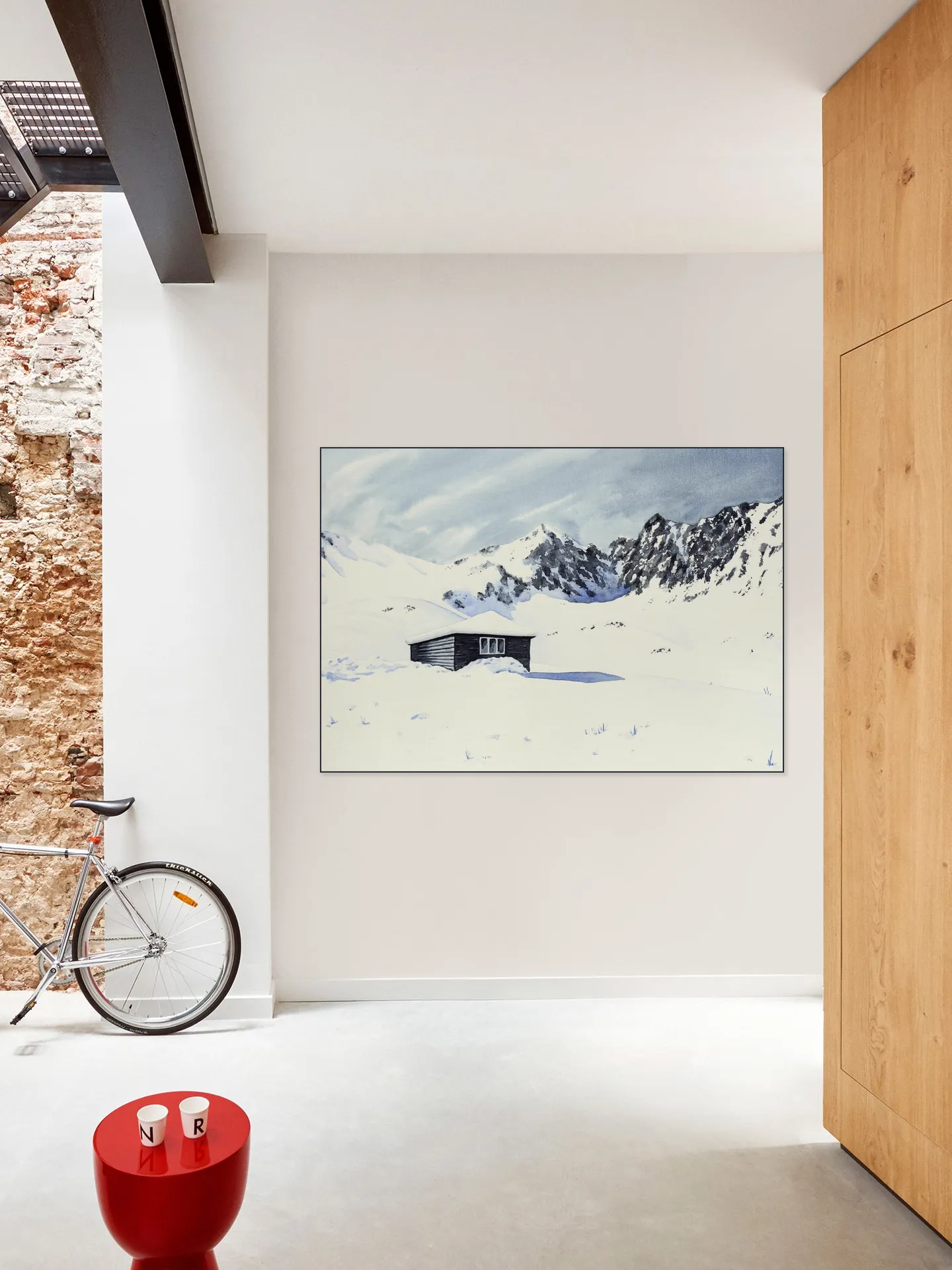 Wooden Cabin with Snow