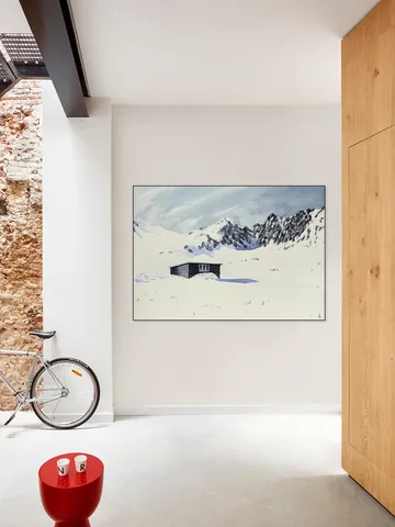 Wooden Cabin with Snow
