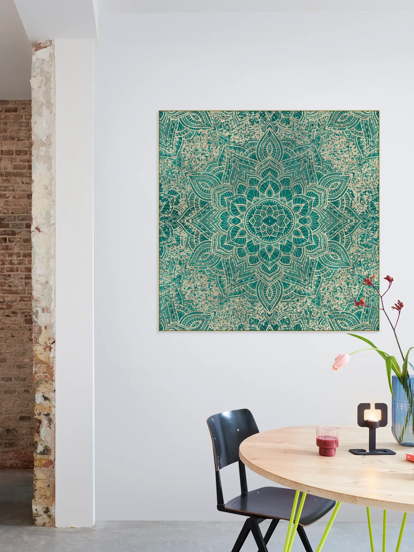 Boho Sparkling Mandala Allover Teal Gold