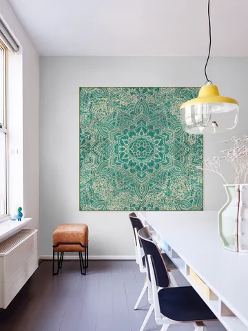 Boho Sparkling Mandala Allover Teal Gold