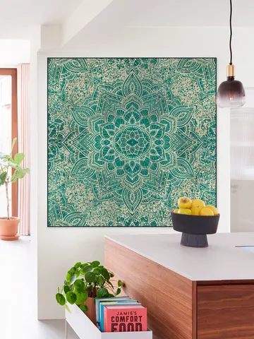 Boho Sparkling Mandala Allover Teal Gold