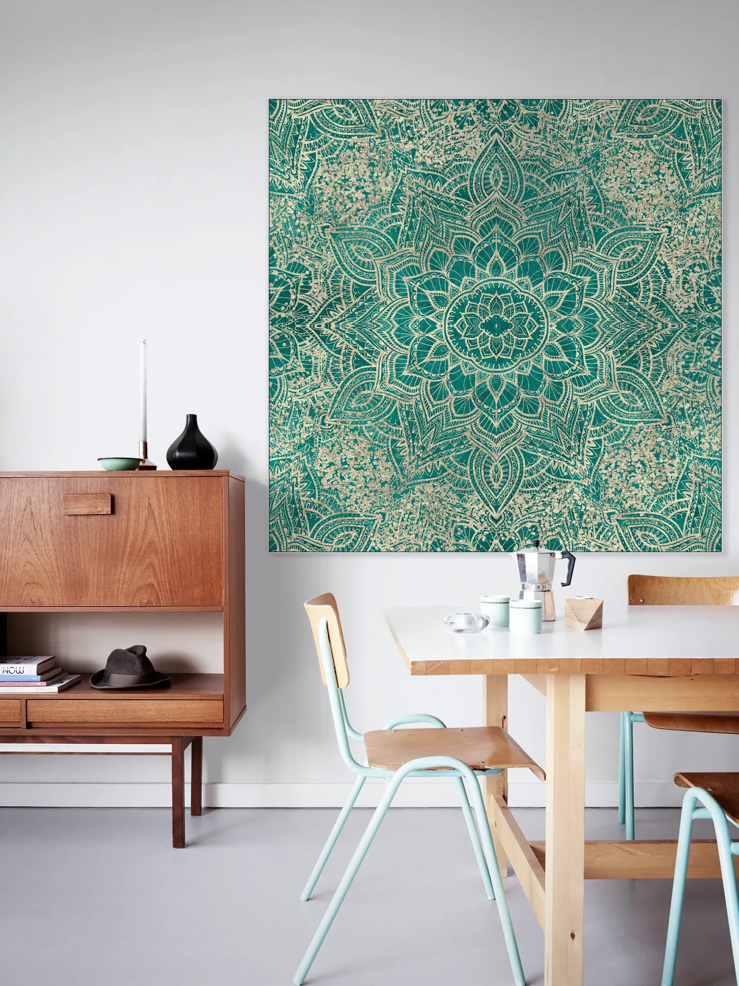 Boho Sparkling Mandala Allover Teal Gold
