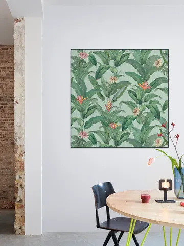 Tropical Jungle Climbing Leaves and passiflora flowers - mint