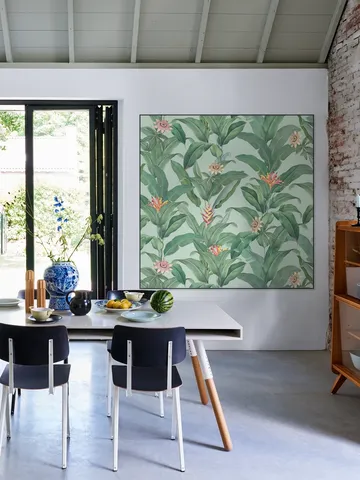 Tropical Jungle Climbing Leaves and passiflora flowers - mint