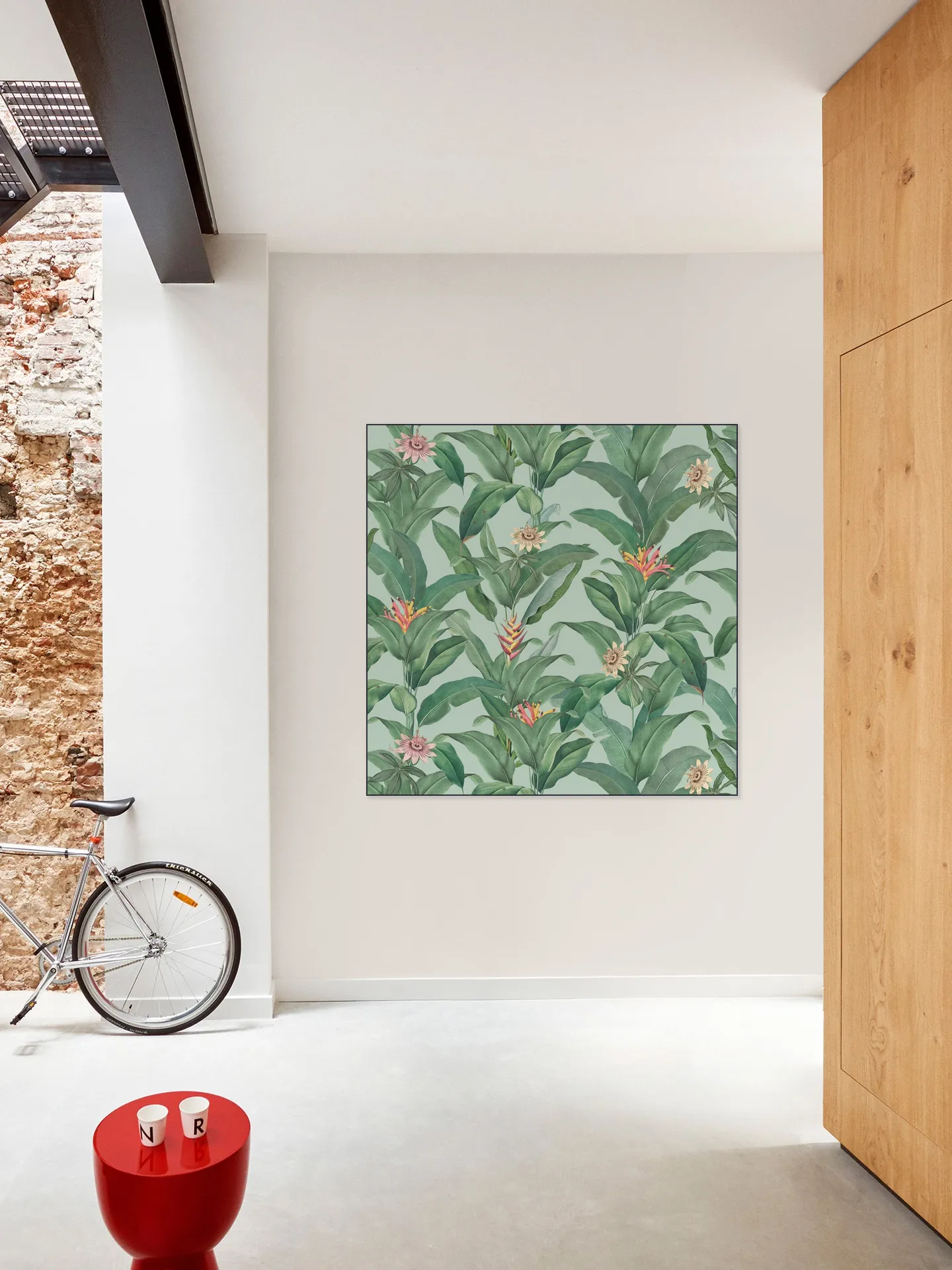 Tropical Jungle Climbing Leaves and passiflora flowers - mint