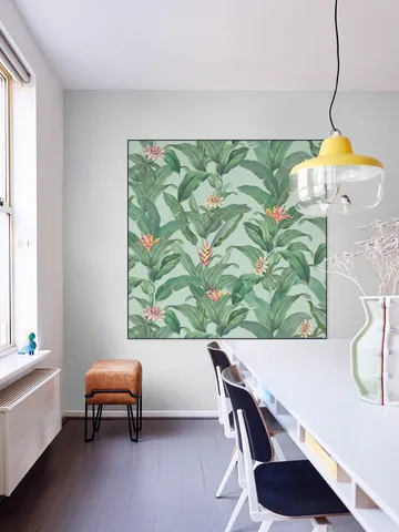 Tropical Jungle Climbing Leaves and passiflora flowers - mint