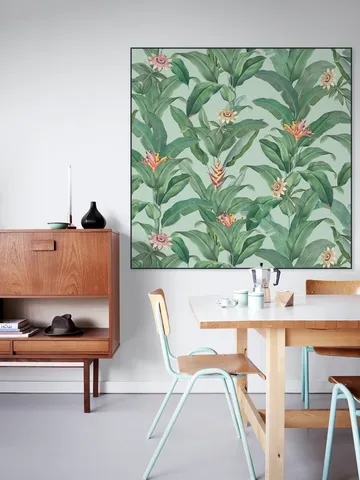 Tropical Jungle Climbing Leaves and passiflora flowers - mint