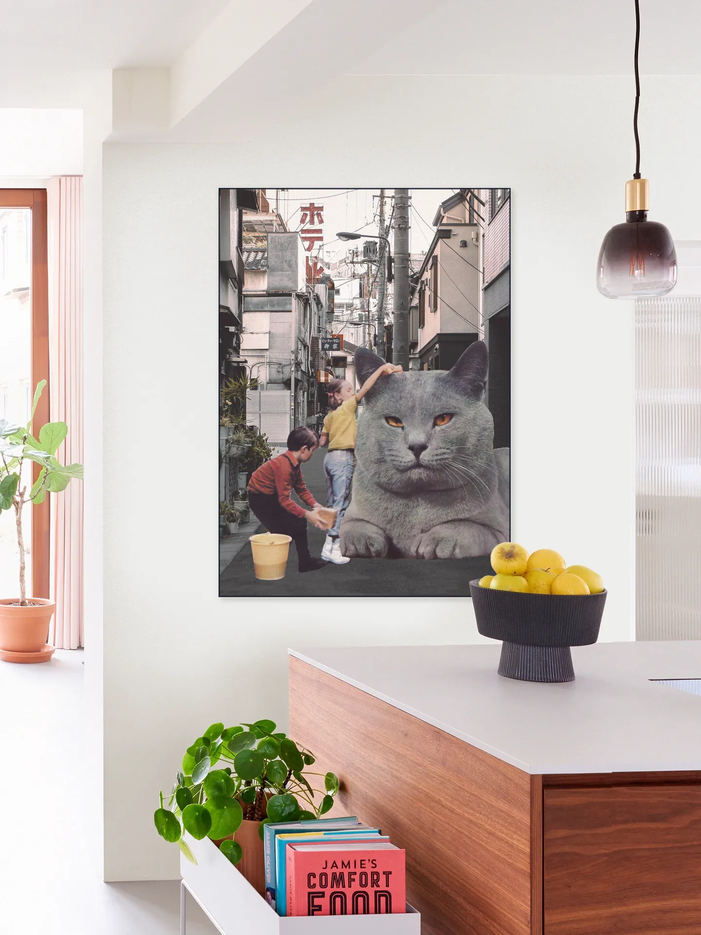 Children washing a giant cat in Tokyo streets
