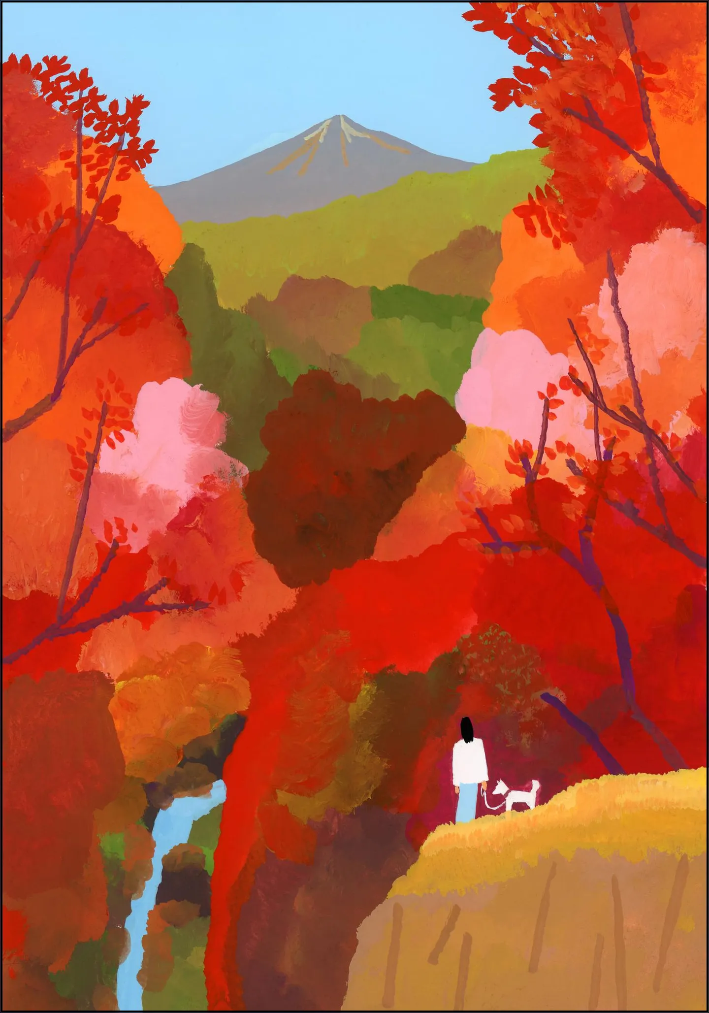 Autumn leaves and waterfalls