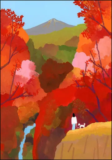 Autumn leaves and waterfalls