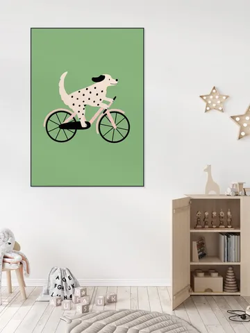 Spotted Dog Riding a Bicycle