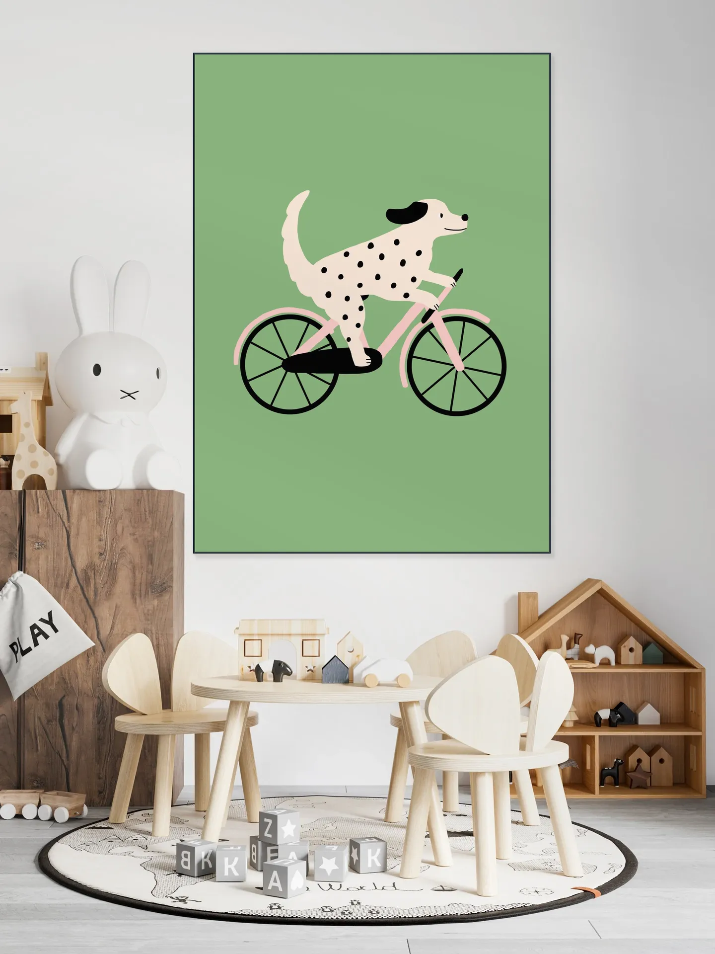 Spotted Dog Riding a Bicycle