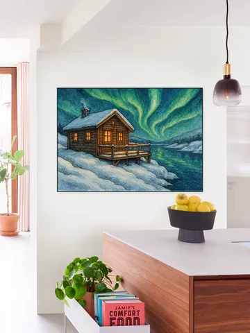 Houten Huisje Onder Het Noorderlicht