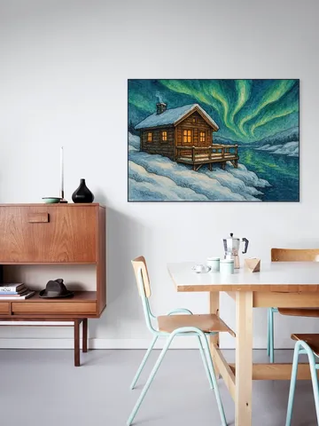 Houten Huisje Onder Het Noorderlicht