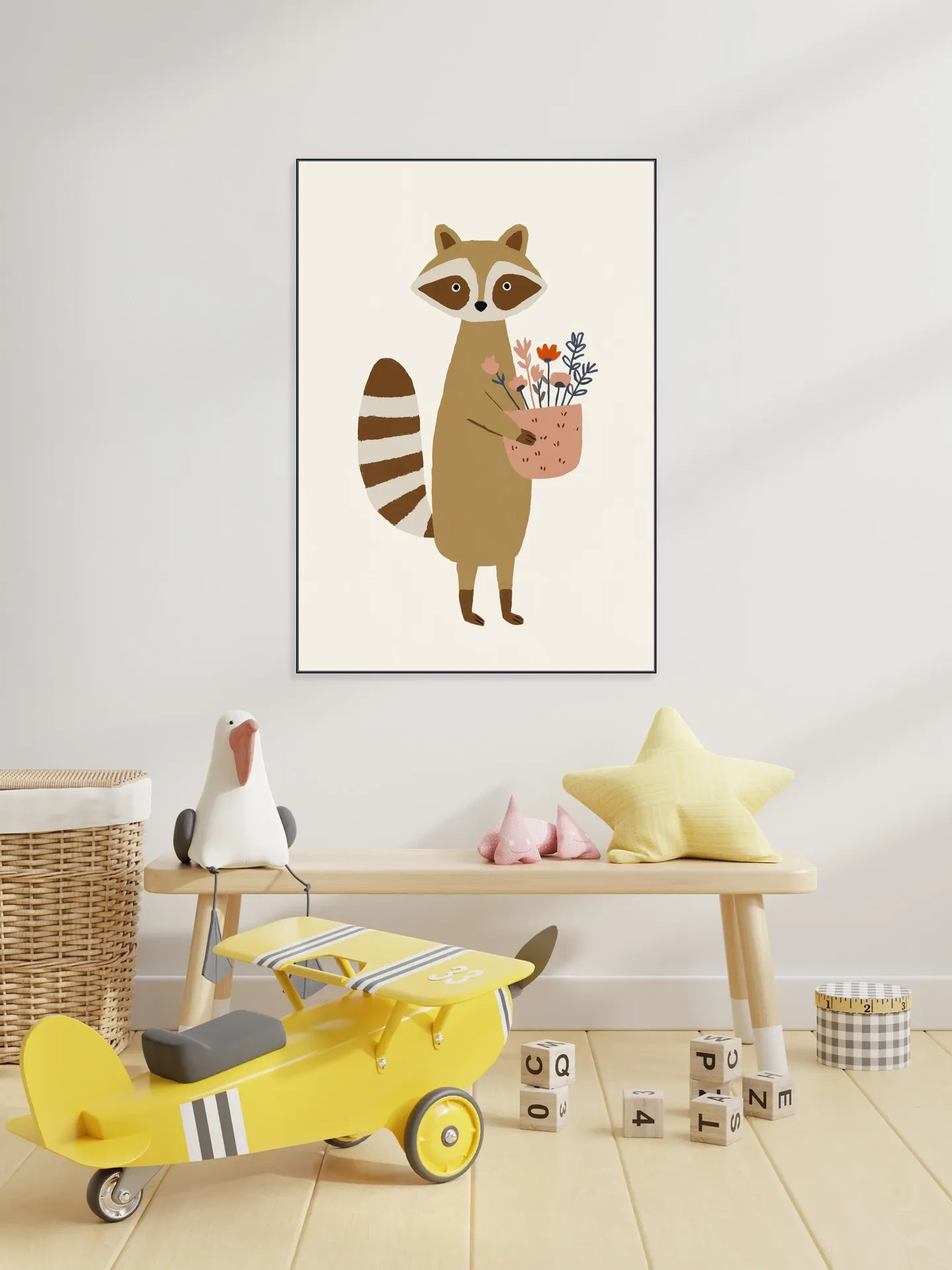 Raccoon with flowers