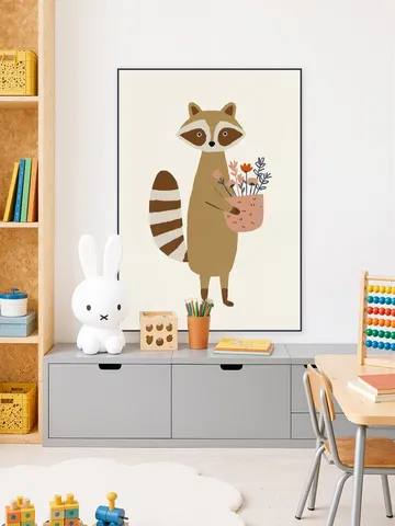 Raccoon with flowers