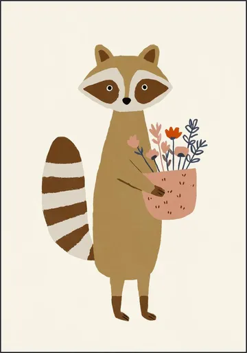 Raccoon with flowers