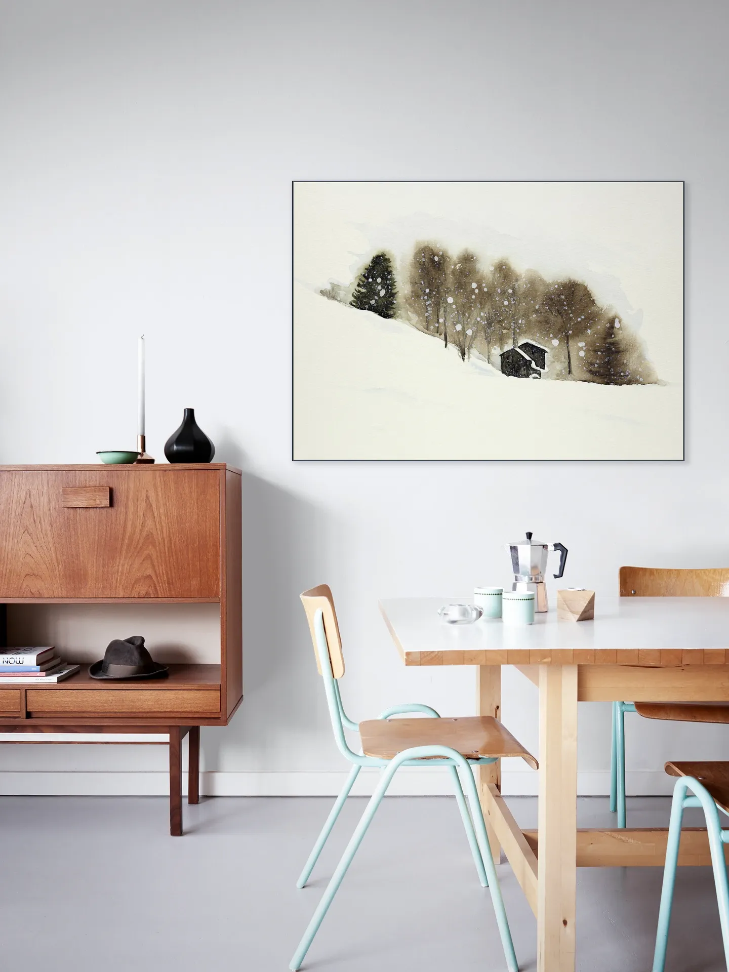 Ski Slope with Wooden Cabins