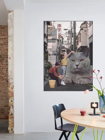 Children washing a giant cat in Tokyo streets