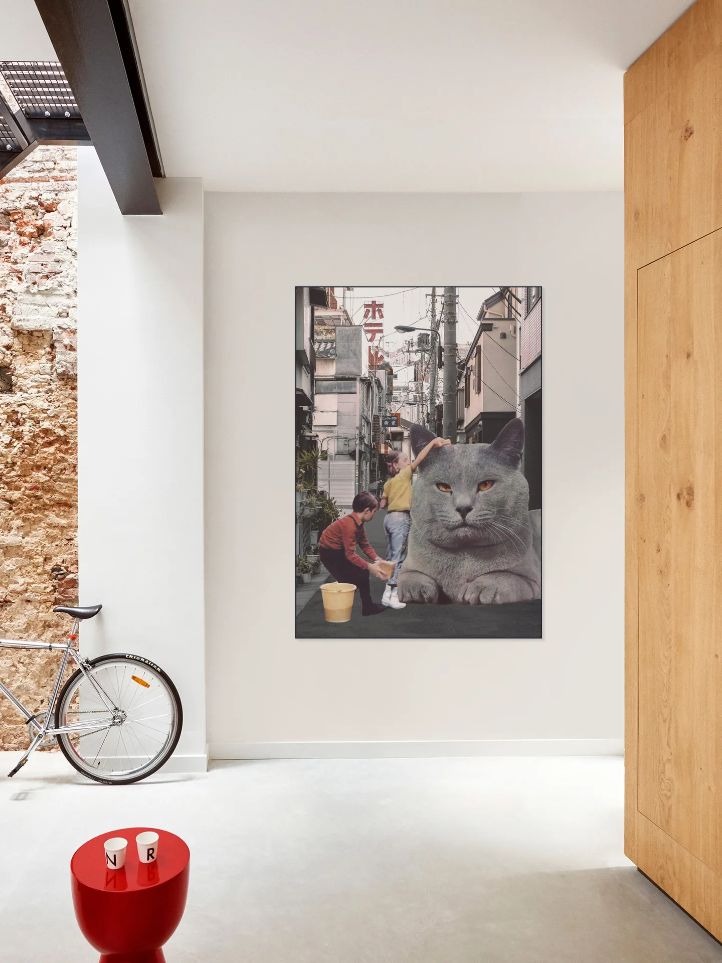 Children washing a giant cat in Tokyo streets