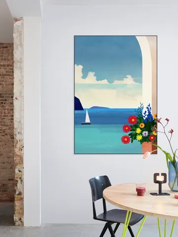 Greece, Boat and Flowers 