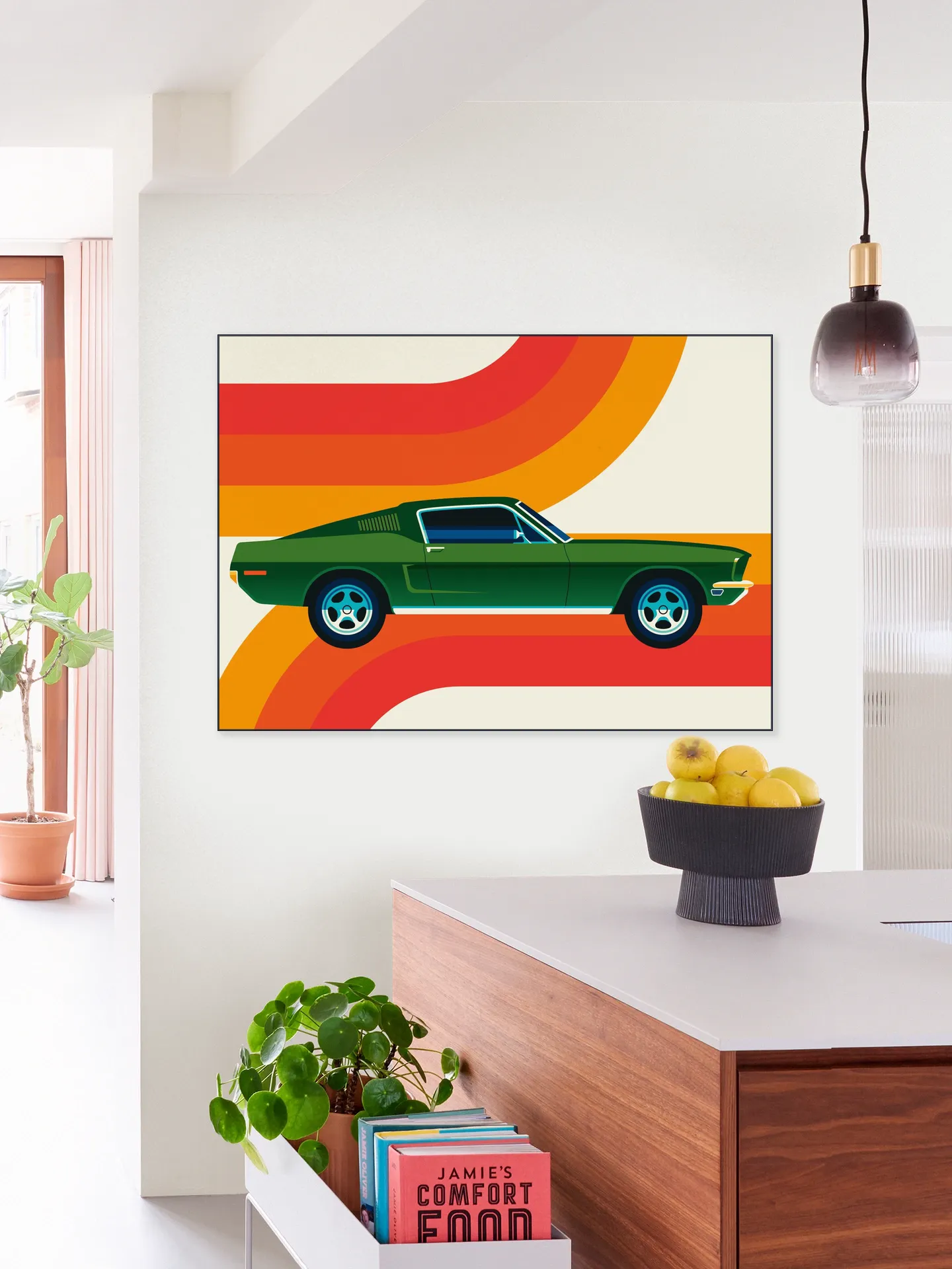 Green Vintage Sports Car with Stripes