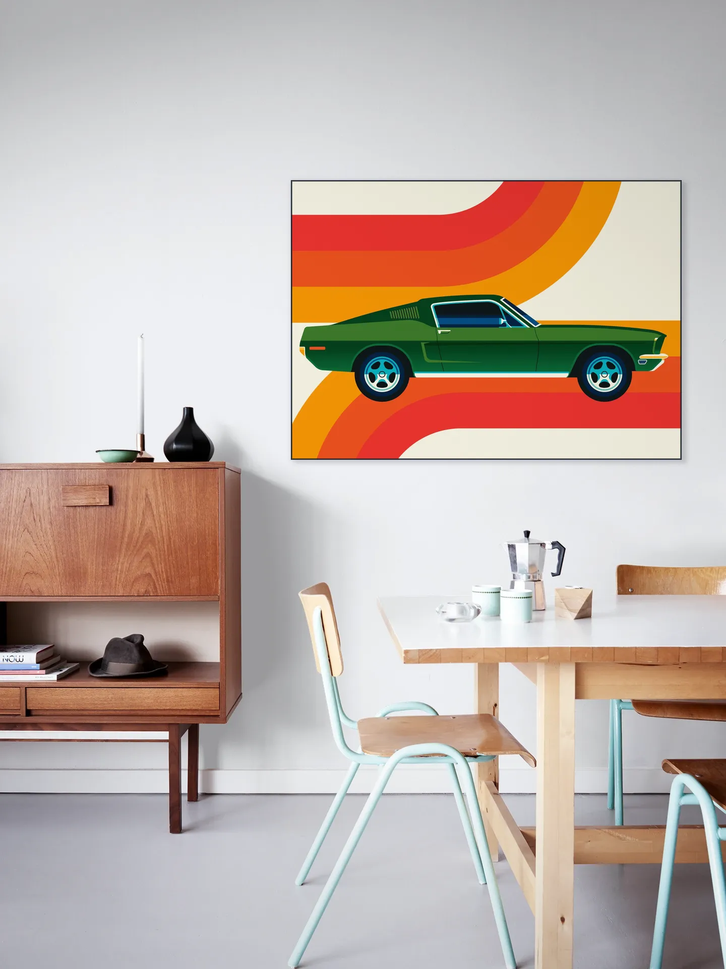 Green Vintage Sports Car with Stripes