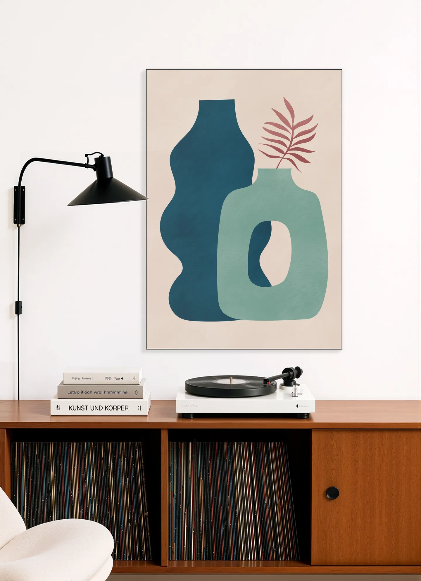 Minimalist Design with Blue and Green Vases