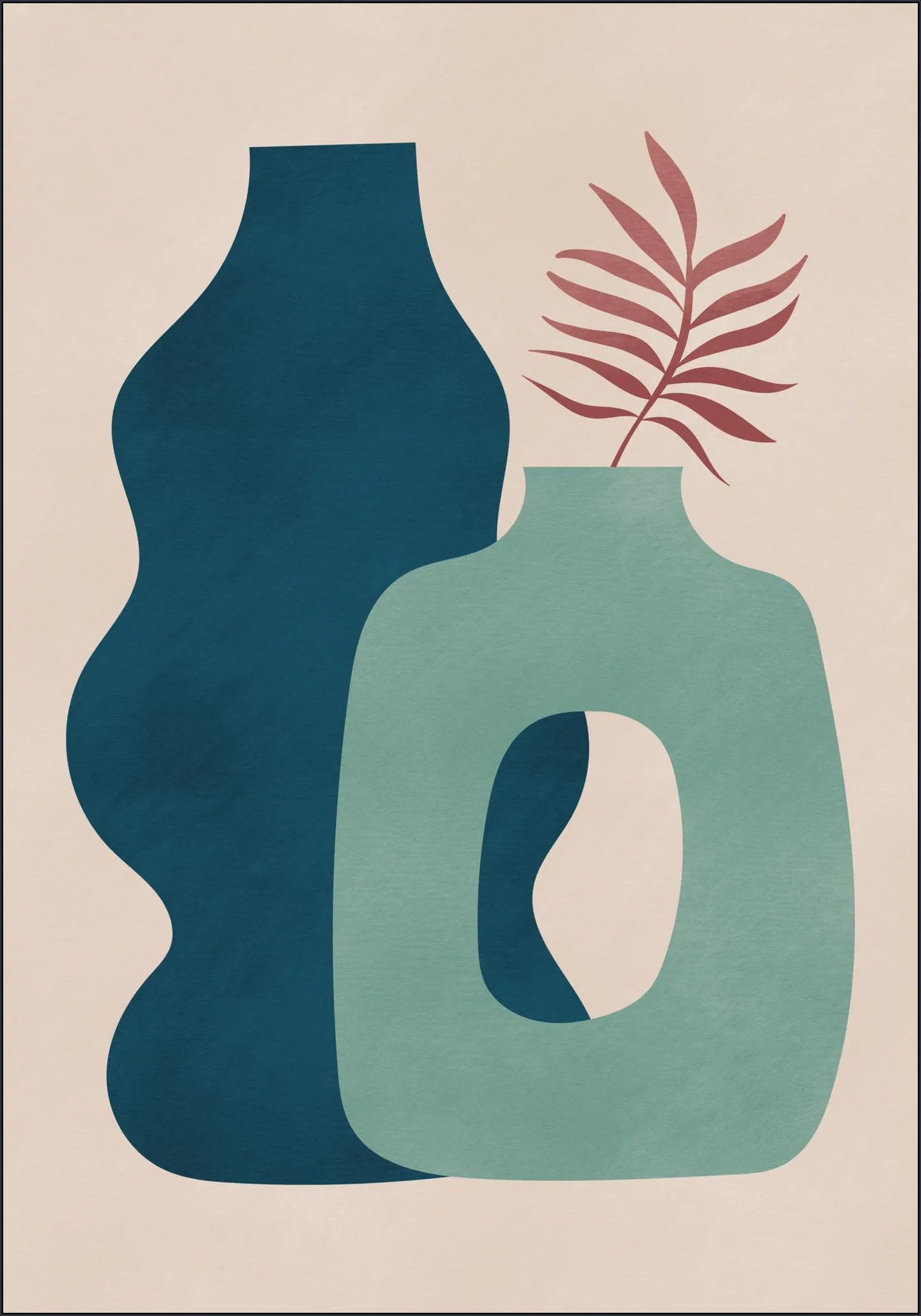 Minimalist Design with Blue and Green Vases