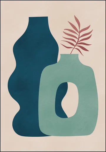 Minimalist Design with Blue and Green Vases