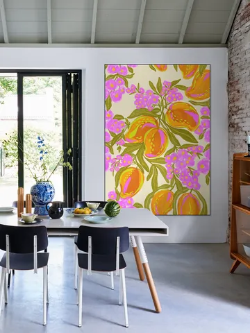 Tropical Theme With Lush Mangoes And Flowers