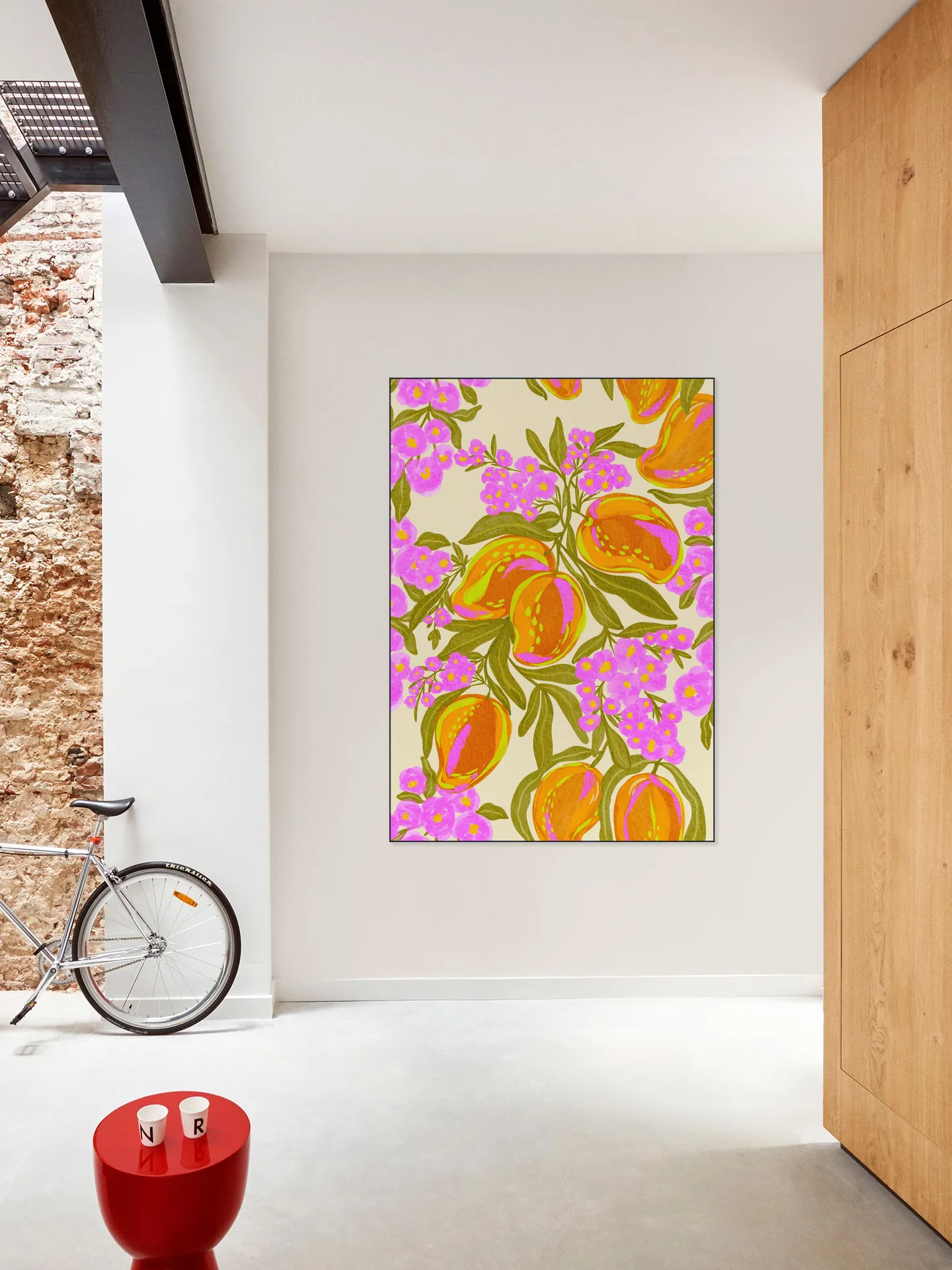 Tropical Theme With Lush Mangoes And Flowers