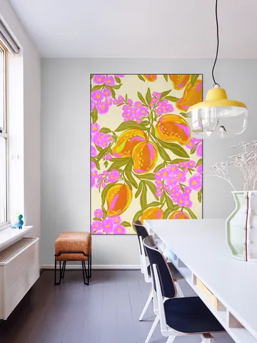 Tropical Theme With Lush Mangoes And Flowers