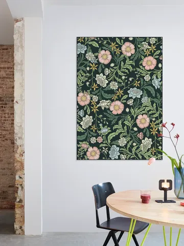 Morris trailing floral foliage - dark green, pink