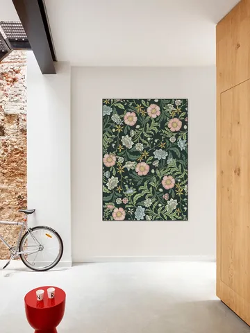 Morris trailing floral foliage - dark green, pink
