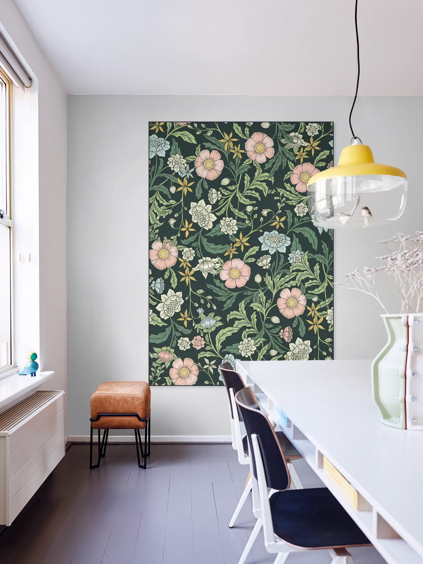 Morris trailing floral foliage - dark green, pink