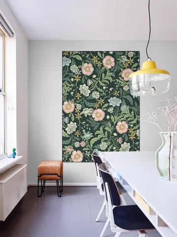 Morris trailing floral foliage - dark green, pink