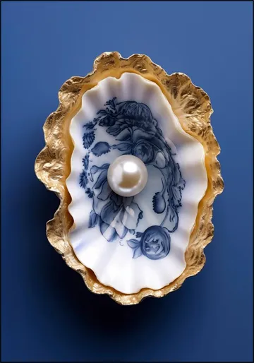 Delft Blue Oyster with Gold