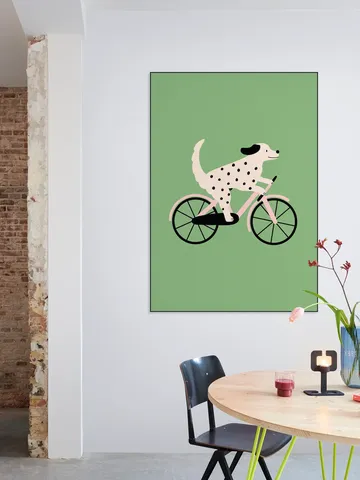 Spotted Dog Riding a Bicycle