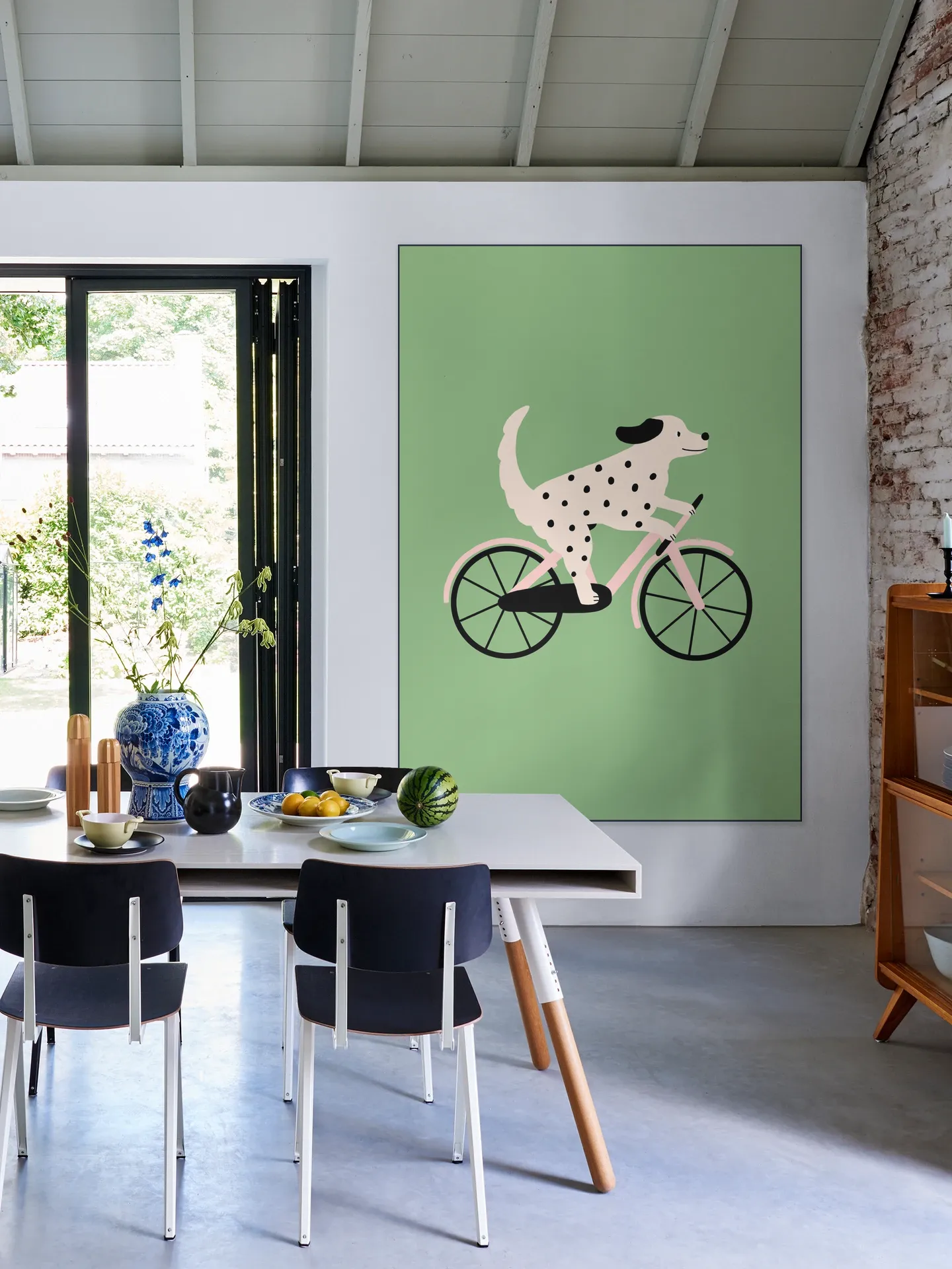 Spotted Dog Riding a Bicycle