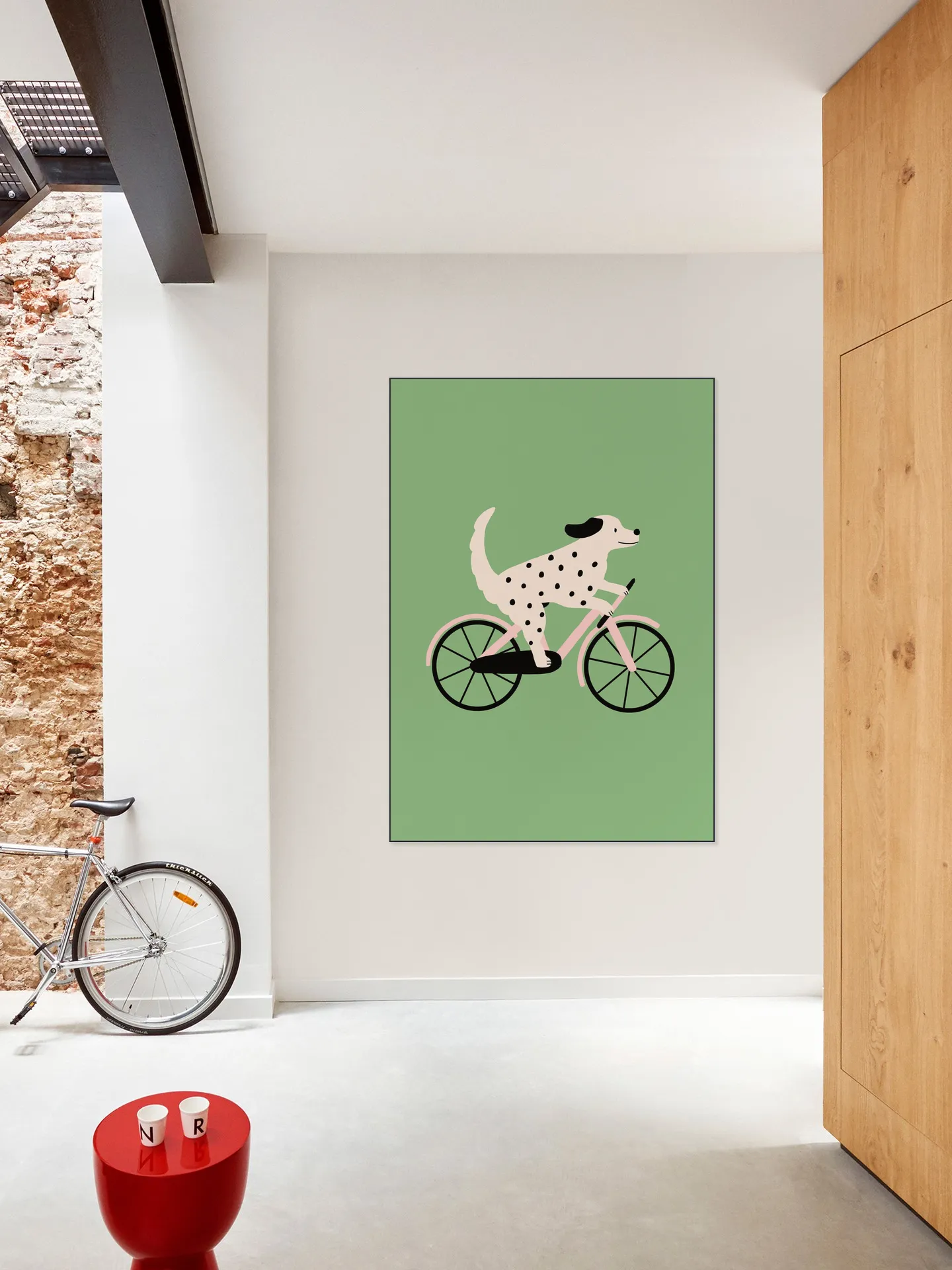 Spotted Dog Riding a Bicycle
