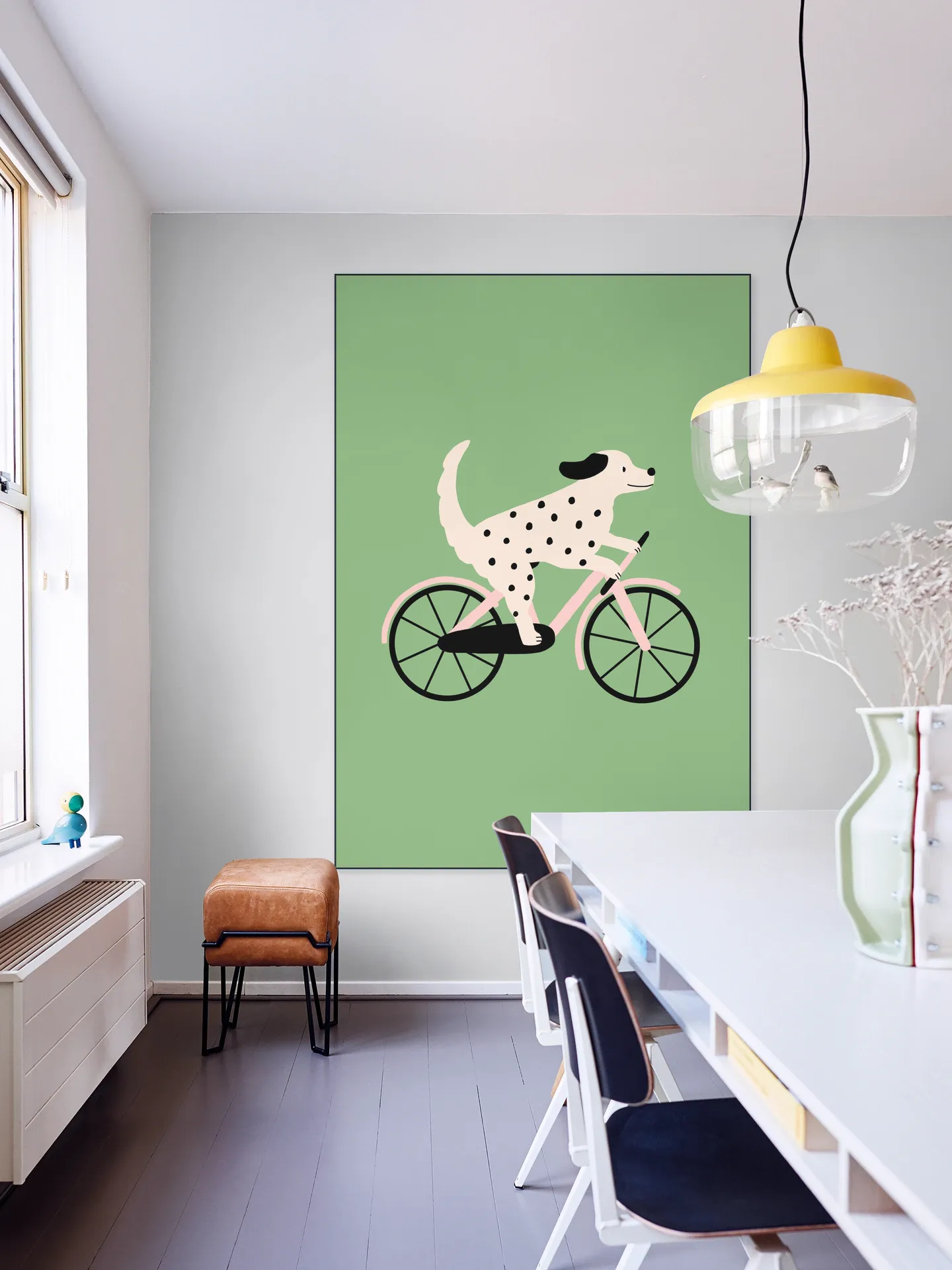 Spotted Dog Riding a Bicycle