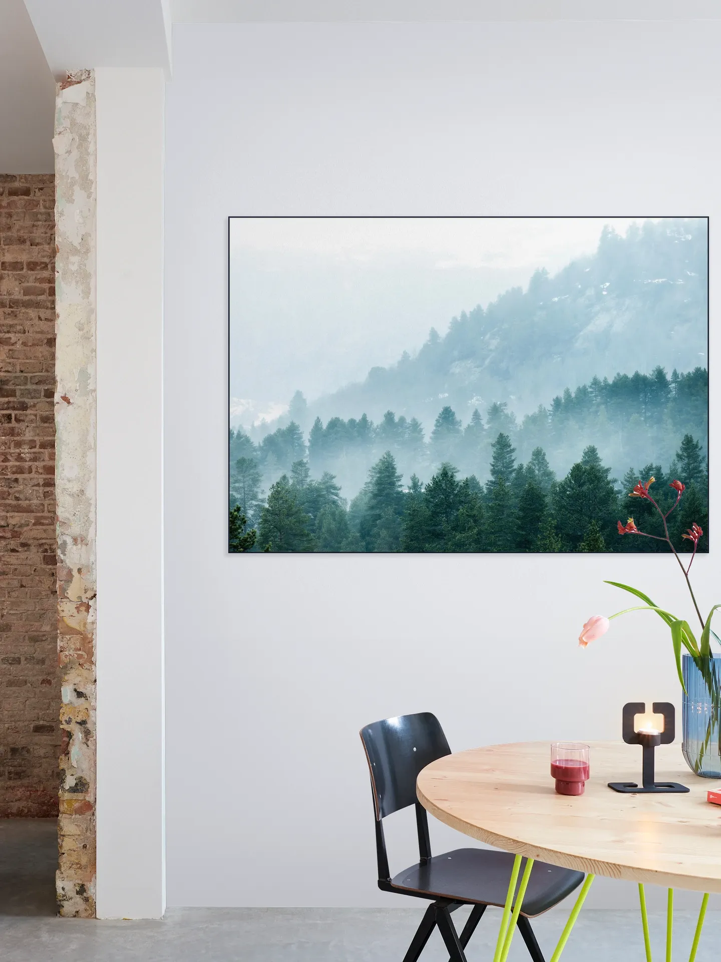 Foggy Evergreen Forest In The Mountains