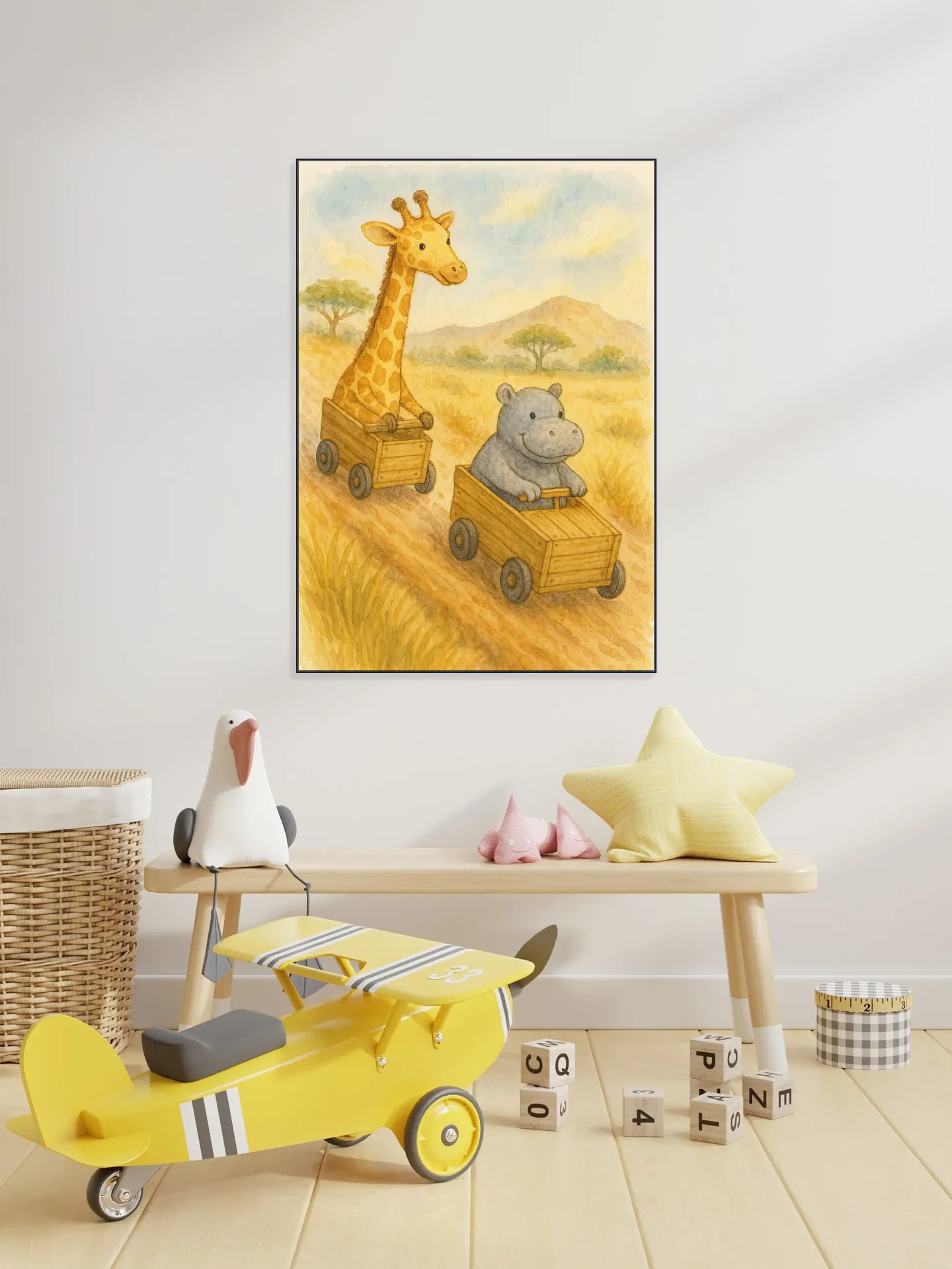 Giraffe and Hippopotamus Having a Soapbox Race
