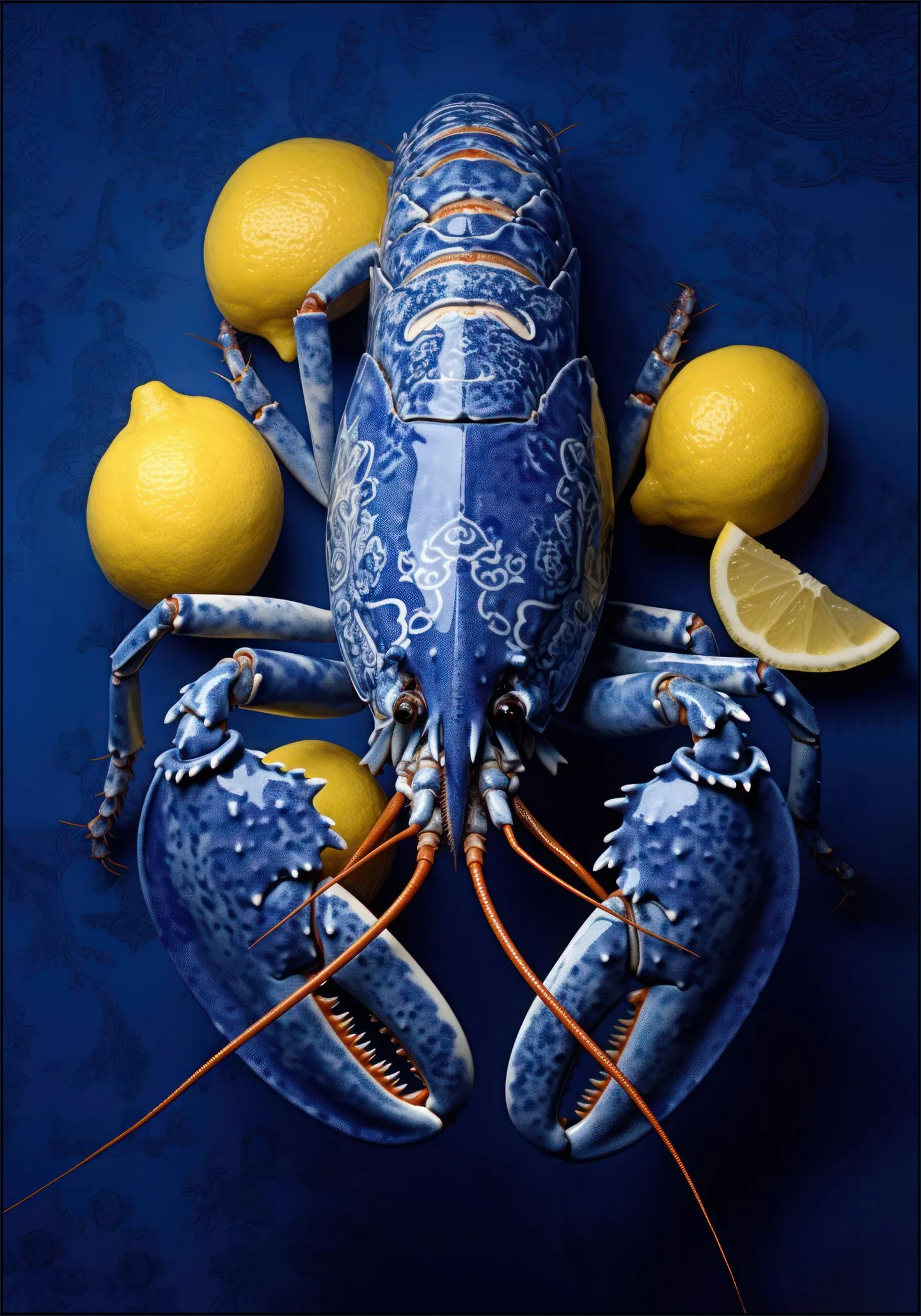 Luxe Lobster in Delft Blue with Lemon